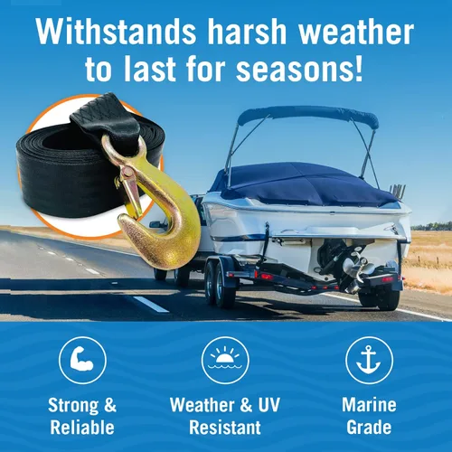 Vista 6 de Correa de cabrestante para remolque de barco con gancho, repuesto resistente para remolque de manivela manual, 2 pulgadas x 20 pies, capacidad
