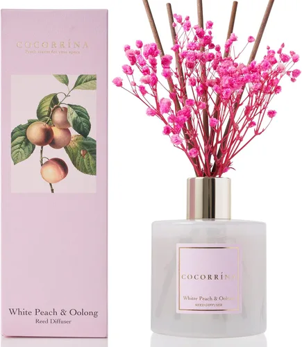 Vista 2 de Cocorrína Juegos de Difusores de Varillas – 6.7 onzas, difusor perfumado de melocotón blanco y oolong con 8 varillas, difusor de varillas