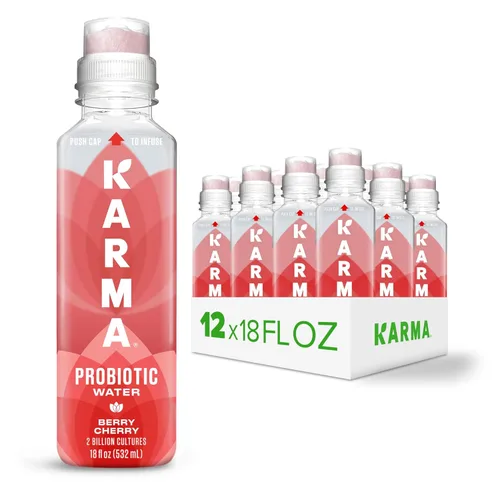Agua con probióticos Karma - Paquete de 12, Bebida de Mora y Cereza - Apoyo para la salud inmune y del intestino