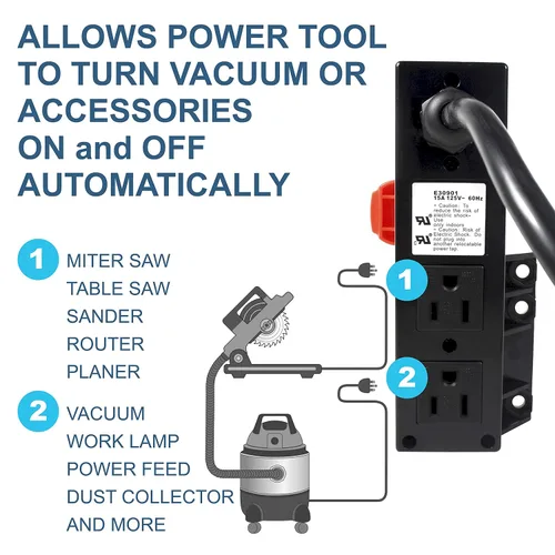 Vista 4 de HQRP Interruptor de alimentación de mesa de enrutador multiusos, interruptor de control de polvo, herramienta eléctrica 15A 125V UL enumerado