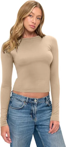 Vista 14 de Natural Uniforms Camiseta Baby Tee Crop Top de Manga Larga Y2K Súper Suave y Súper Elástica para Mujeres Blanco