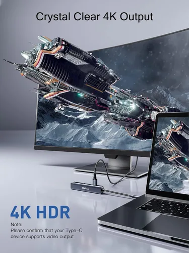 Vista 4 de Hub Ethernet USB C, adaptador multipuerto 5 en 1 de dockteck con USB C a 4K HDMI, LAN de 1 Gbps, 3 USB 3.0, para MacBook Air/Pro, iPad Air/Pro