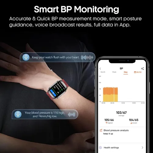 Vista 3 de Reloj inteligente de presión arterial,Pantalla grande AMOLED HD de 2.06 pulgadas, transmisión de voz, bolsa de aire con bomba de aire, llamada Negro