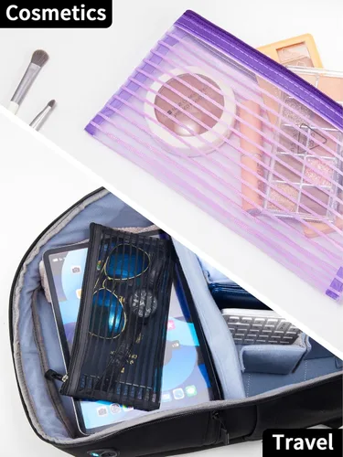 Vista 7 de JARLINK Paquete de 40 bolsas de malla con cremallera de 10 colores, bolsas de almacenamiento para lápices, bolsa multiusos para lápices a granel