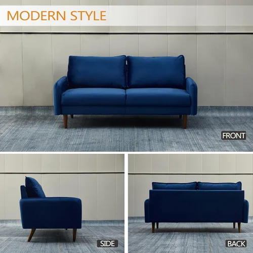 Vista 33 de INSTORY Sofá de terciopelo Sofá moderno de mediados de siglo con patas de madera para sala de estar - Beige