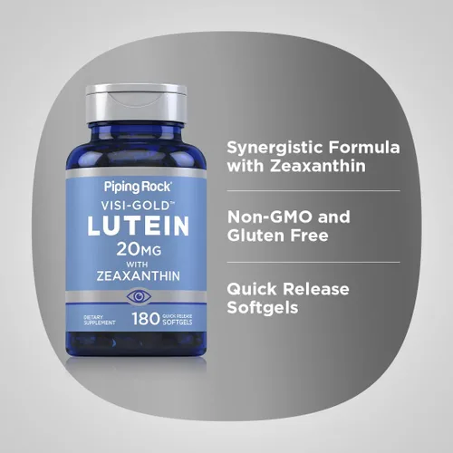 Vista 4 de Piping Rock Suplemento de luteína y zeaxantina 20 mg 180 cápsulas blandas de extracto de caléndula Sin OMG, sin gluten