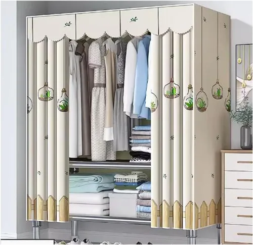 Vista 10 de large closets Assemble Wardrobe Closet Rugged Metal Frame Wardrobe Rack with Thick Cloth Cover Armoire Wardrobe Closet with Hanging Rods Space-saving
