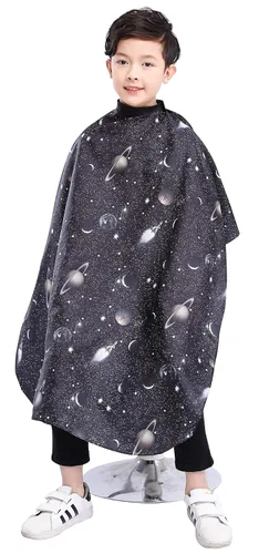 Vista 5 de PERFEHAIR Cubierta de capa de peluquería para corte de pelo, peinado y champú, para niños, impresión espacial negra