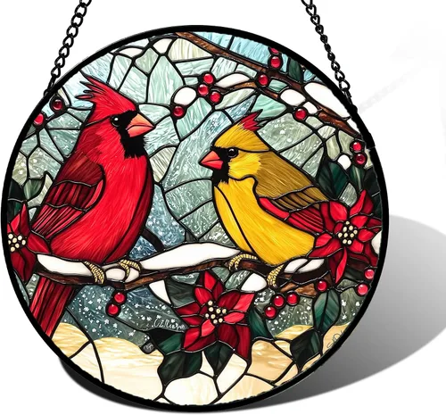Vista 18 de DASTOLL Juego de 4 Piezas de Decoración Colgante para Ventana de Vidrio Manchado Rojo Temática de Navidad 16 cm - Atrapasoles para Puerta, Jardín