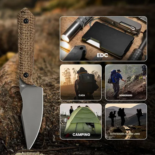 Vista 7 de Kizer Mini Harpoon Cuchillo de hoja fija con funda, cuchillo de caza de hoja de 3 V con mango de micarta, cuchillos pequeños EDC de hoja fija