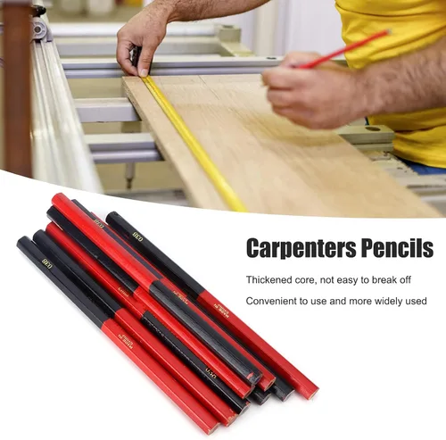Vista 4 de Naroote Lápices de construcción, 10 Uds. Lápices de carpintero duro, rojo, azul, 2 núcleos, hexágono, 2 cabezas, bricolaje, carpintería, marcador