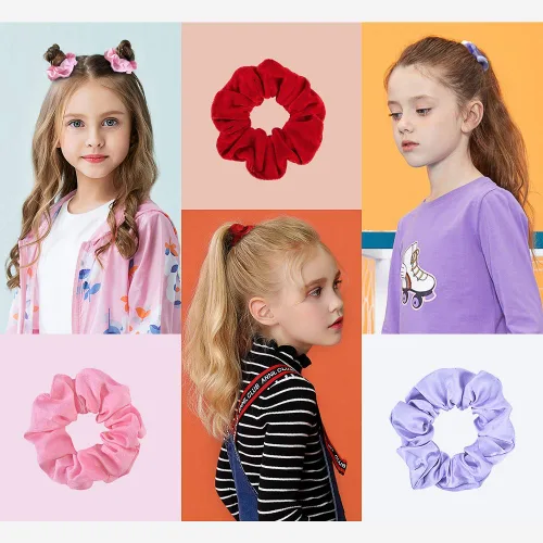Vista 2 de 52 bandas elásticas de terciopelo para el cabello para mujeres o niñas, bandas elásticas suaves para cola de caballo para cumpleaños, fiestas