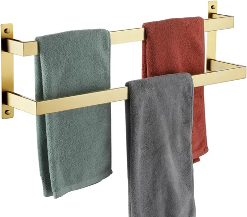 KOKOSIRI Barras para Toallas de Baño de 2 Niveles Tipo Escalera Dorado Cepillado Rieles para Toallas de 24 Pulgadas Soportes para Toallas Montados