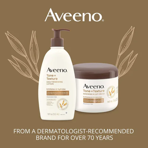 Vista 6 de Aveeno Crema de noche renovadora Tone + Texture Body con avena prebiótica, exfolia e hidrata suavemente la piel sensible, suaviza y nutre