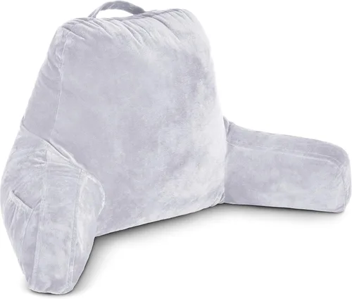 Vista 24 de Husband Pillow Backrest with Arms - Adult Reading Pillow with Shredded Memory Foam, Ultra-Comfy Removable Microplush Cover & Detachable Neck Roll