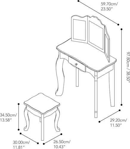 Vista 8 de Teamson Kids Princesa Gisele con estampado de lunares, juego de tocador de juguete de 2 piezas para niños, con mesa de tocador, espejo triple