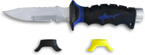 Vista 2 de Cuchillo de buceo de acero inoxidable 316L de 5 pulgadas con correa para la pierna y funda - Cuchillos de buceo premium con bordes dentados - Equipo