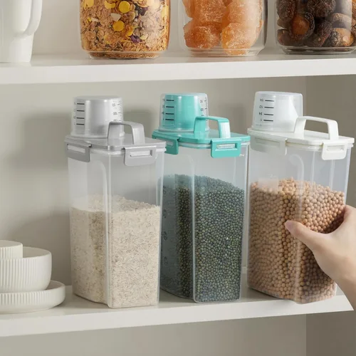 Vista 5 de TBMax Recipientes de almacenamiento de alimentos para perros y gatos pequeños, paquete de 2, contenedor de comida para mascotas con boquilla y taza