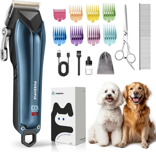 Cortapelos FuzzyFix para aseo de perros para abrigos gruesos, kit de afeitado y recorte de pelo para mascotas inalámbrico recargable profesional con