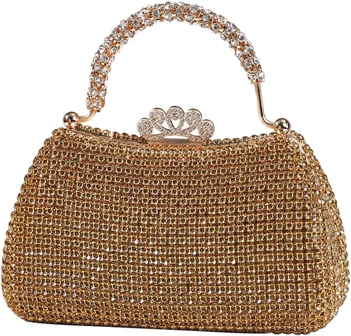 Vista 10 de Dreubea Bolso de mano hermoso para mujer, bolso de mano de moda brillante con diamantes de imitación