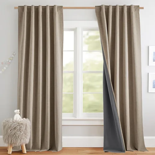 Vista 74 de NICETOWN Cortinas de lino 100% opacas para sala de estar con forro blanco aislado térmico, 52 pulgadas de ancho, 2 paneles, cortinas de 84 pulgadas