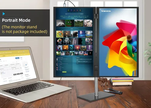 Vista 3 de Monitor portátil triple de 15.6" plegable con pantalla dual y extensor VESA 1080P FHD IPS para laptop PC con soporte giratorio de 360° para Windows