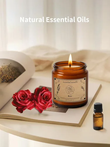 Vista 2 de Velas perfumadas, vela perfumada en tarro grande de 16 onzas, vela de cera de soja rosa con 100 horas de tiempo de combustión, vela de aromaterapia