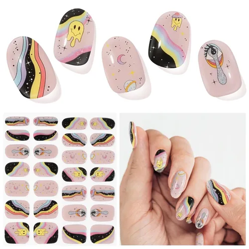 Vista 22 de Tiras de uñas de gel semicuradas, negras 28 piezas de tiras de uñas de gel compatibles con cualquier lámpara UV, calcomanías de uñas UV de calidad