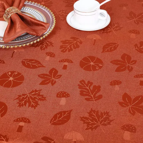 Vista 3 de misaya Mantel rectangular de Acción de Gracias, mantel de otoño jacquard impermeable, mantel de tela de damasco para decoración de cosecha