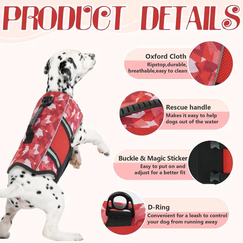 Vista 3 de IECOii Chaleco salvavidas para perros, chaleco salvavidas grande para perros, chaleco salvavidas de seguridad para barcos, traje de baño salvavidas