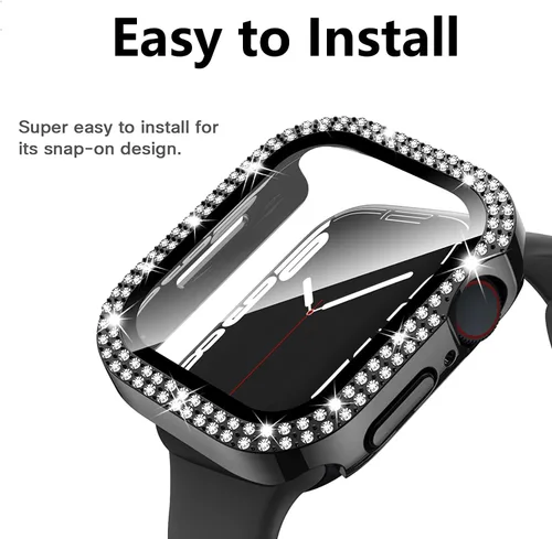 Vista 3 de HANKN Funda brillante para Apple Watch Series 9, 8, 7, 1.614 in, protector de pantalla de vidrio templado, policarbonato duro a prueba de golpes