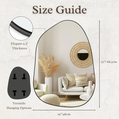 Vista 4 de PERFNIQUE Espejo de pared irregular asimétrico, espejo negro de 27 x 19 pulgadas, espejo negro para baño, dormitorio, sala de estar, entrada