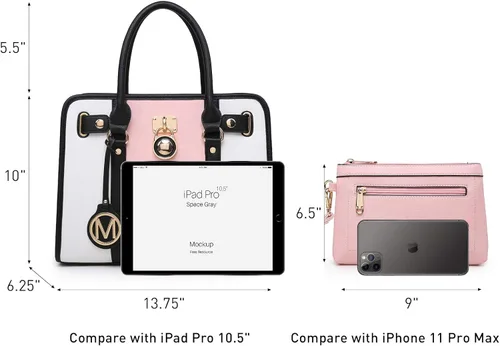 Vista 3 de MKP - Bolso de mano para mujer, dos tonos, con asa superior, juego de 2 unidades, con cartera de muñeca a juego Two tone, Top Handle, Set 2pcs