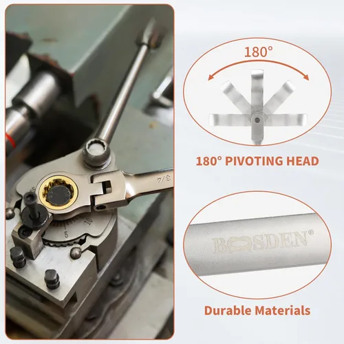 Vista 3 de BOOSDEN Juego de llaves de trinquete de cabeza flexible de 9 piezas, SAE 1/4-3/4 pulgadas, juego de llaves combinadas de trinquete con cabezal