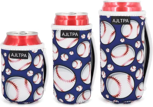 Vista 42 de 3 Pack de fundas aisladas reutilizables de neopreno con asa para soda, bebida energética, refresco, cerveza, seltzer duro, fundas para latas de 12