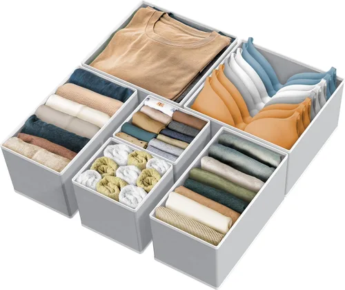 Vista 21 de Simple Houseware Organizador de cajones de ropa interior para calcetines, brasier, ropa interior, bragas, mameluco, plegable, juego de 4, gris