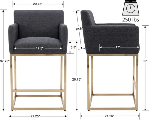 Vista 3 de VESCASA Taburetes de bar de lino con brazos, taburetes tapizados con respaldo acolchado de 12.5 pulgadas de alto, sillas modernas de isla con marco