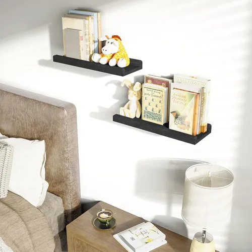 Vista 4 de Love-KANKEI - Estantes flotantes de pared, juego de 2, estantes de madera rústica de 17 pulgadas para almacenamiento, dormitorio, sala de estar