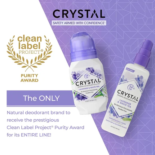 Vista 3 de CRYSTAL - Desodorante mineral sin aluminio, roll-on para mujeres y hombres, lavanda y té blanco, sin parabenos, certificado libre de crueldad animal