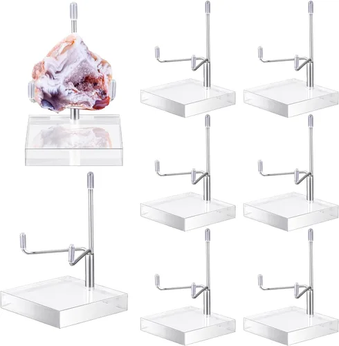 Vista 10 de Kigley 8 soportes de exhibición de brazo de metal ajustables, soporte de cristal con base acrílica, caballete de roca mineral para geodas, colección