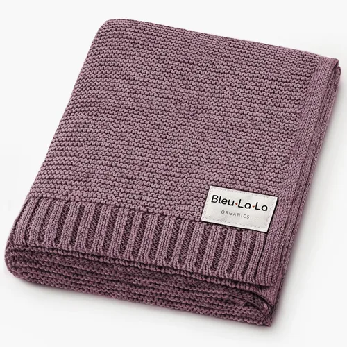 Vista 28 de Manta envolvente tejida de algodón orgánico Bleu La La para niños - 100% algodón orgánico suave de lujo - Manta de arrullo y acurrucamiento cálida