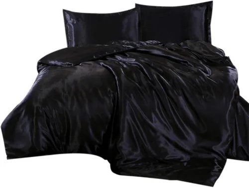 Funda de edredón de 1 pieza de lujosa colección de ropa de cama de satén sedoso ultra suave, tamaño individual/individual XL, color negro