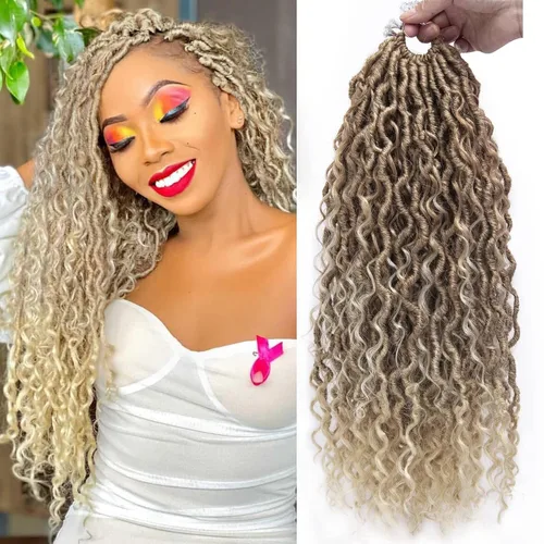 Vista 18 de Goddess Locs - Rastas de cabello corto rizado bohemio sintético de 10 pulgadas, paquete de 8 paquetes de trenzas de ganchillo preenrolladas