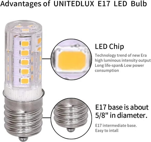 Vista 5 de Nobranded Bombilla LED E17, equivalente a bombilla halógena de 40 W, regulable, bombilla para microondas y máquina de fumar, AC110-130V 4W blanco
