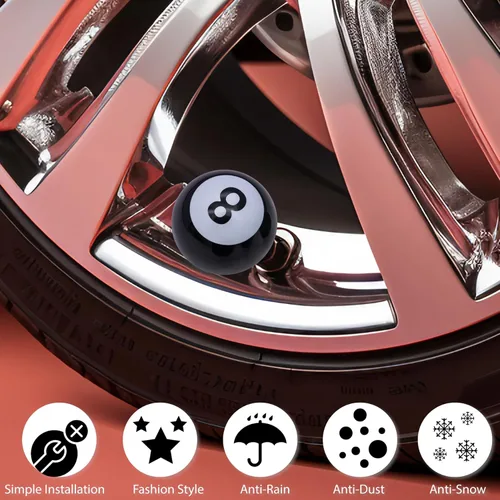 Vista 5 de 4 tapas de vástago de válvula de neumático estilo piscina 8 bolas, cubiertas universales de núcleo de cobre a prueba de polvo para automóviles, SUV
