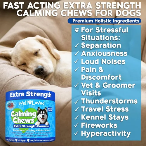 Vista 2 de Masticables calmantes para perros, golosinas para calmar a los perros, hechas en Estados Unidos, recomendadas por veterinarios, apoyo al