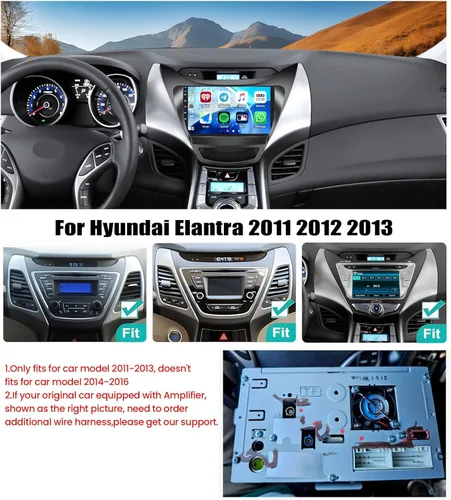 Vista 2 de Estéreo de coche Android 2+64G para Hyundai Elantra 2011 2012 2013 Carplay inalámbrico Android Auto 9 pulgadas pantalla táctil Bluetooth GPS WiFi