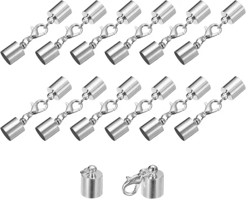 Vista 44 de uxcell Juego de 20 tapas de cuero de 0.197 in con cierres de pinza de langosta, terminadores de barril para hacer pulseras de cuero, tono bronce