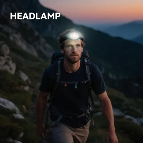 Vista 2 de Linterna LED recargable COB, paquete de 2, rojo y amarillo, 1000 lúmenes, ultra ligera, 8 modos de iluminación, impermeable, luz de trabajo