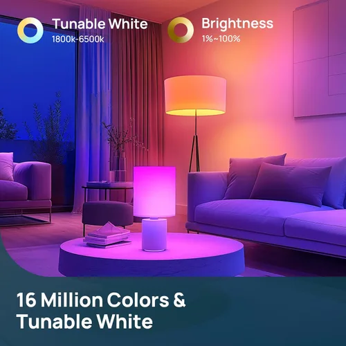 Vista 4 de Linkind Bombillas inteligentes, bombilla inteligente de 1100 lm (equivalente a 75 W), funciona con Alexa y Google Home, bombillas RGBTW que cambian